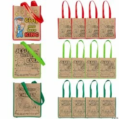 Hot Sale ๐ 10" x 12" Medium Color Your Own Religious Nativity Nonwoven Tote Bags - 12 Pc. โญ